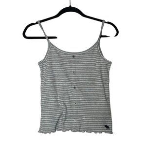 Abercrombie Girls Cami Tank Top Gray White Striped Size 13/14 Button Moose Logo